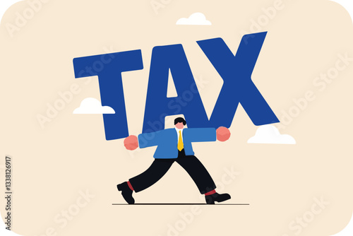 Businessman carrying a big tax with his back