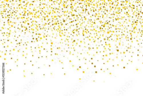 Golden glitter confetti on a transparent background. Shining falling golden dust particles. Abstract luxury gold confetti border. Vector design template for  poster, card, invitation, banner