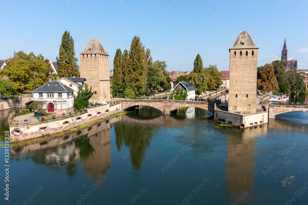 Fototapeta premium Ponts Couverts in Strasbourg, showcasing its historic bridges and towers