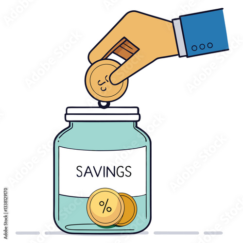 Hand Putting Golden Coin into Jar - Saving Money, Financial Wealth, Investment, and Rich Lifestyle Concept