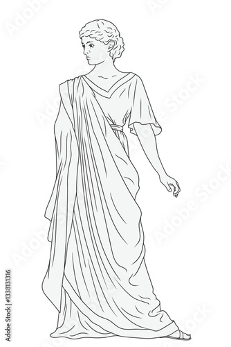 Ancient greek woman goddess in tunic. Figure isolated on white background