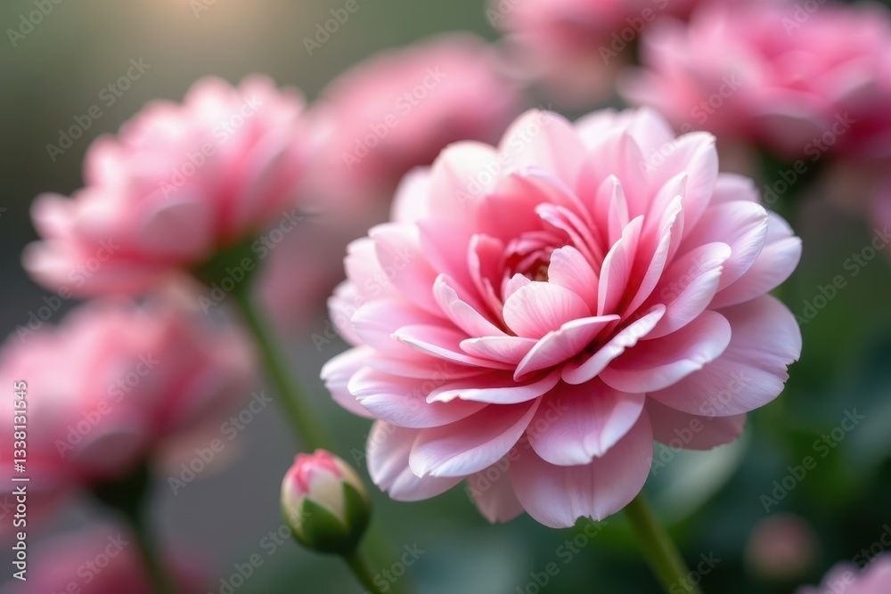 Fototapeta premium Delicate pink & white ranunculus blossoms, soft petals , blossom, background