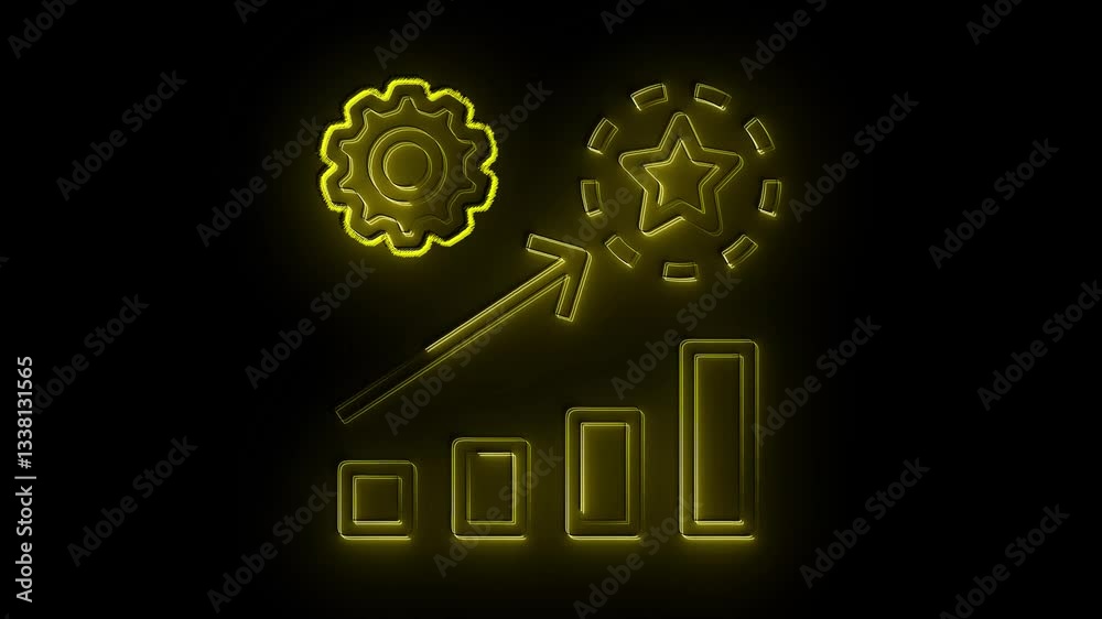 productivity icon, process efficiency, success graph with gear, thin line symbol on black background