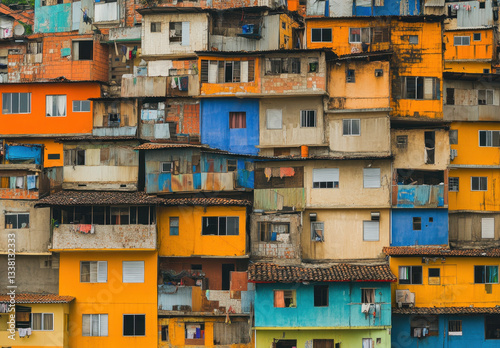 Colorful houses create a striking visual in a hillside neighborhood, showcasing vibrant hues and unique architectural styles during daytime photo