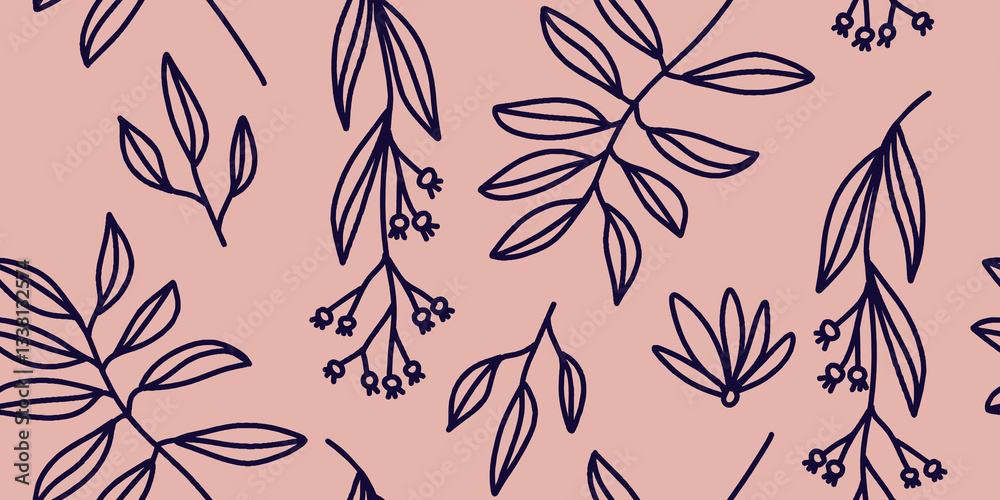 Fototapeta premium Floral print. Seamless pattern. Hand drawn style. Collage contemporary print. Fashionable template for design 