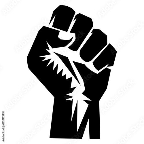 Bold Black Raised Fist Icon. vector