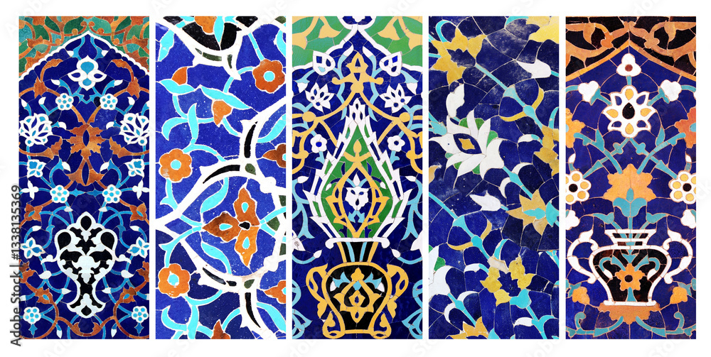 Φωτογραφία Set of vertical or horizontal banners with detail of ancient mosaic walls with floral and geometric ornaments