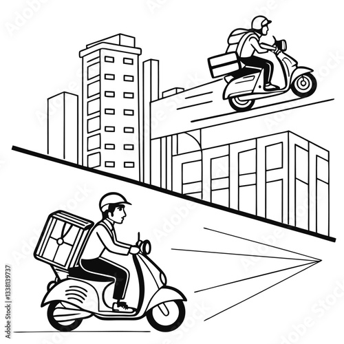 Searchable Title:  
"Urban Delivery: Scooter Riders Navigating City Streets | Dynamic Courier Services in Modern Logistics"