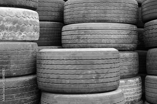 used car tires stacked in piles