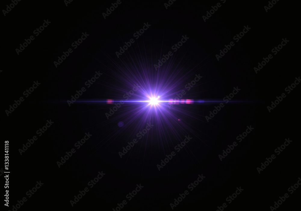 Purple Star Flare with Light Rays and Lens Reflection on Black Background Purple Star Flare with Light Rays and Lens Reflection on Black Background