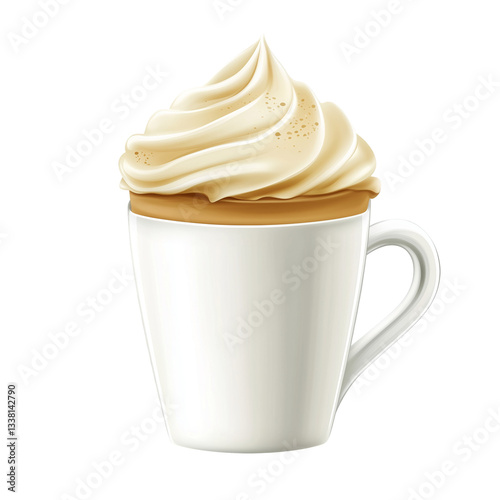 Hot Cappuccino with Milk Foam in White Cup, Isolated on transparent background 