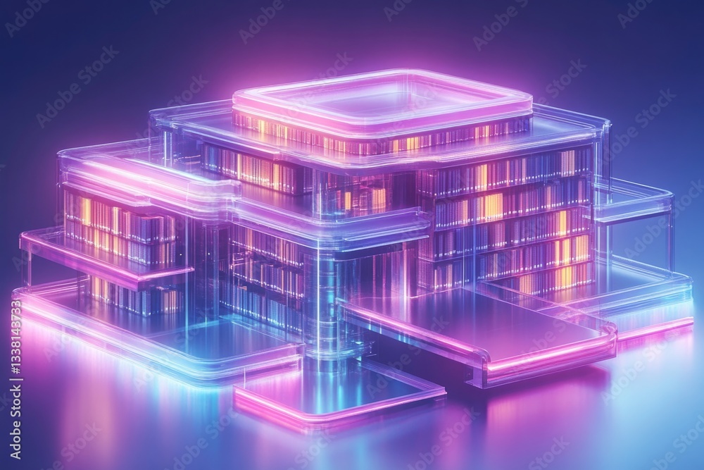 Futuristic building design illuminated with vibrant neon lights Futuristic building design illuminated with vibrant neon lights