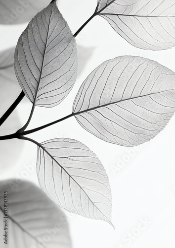 Translucent Leaves Close-up on White Background for Minimalist Design