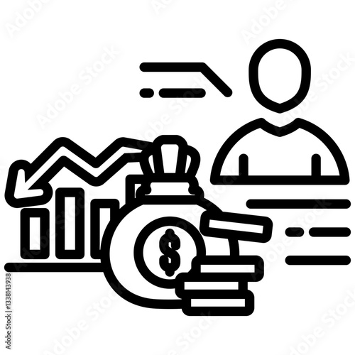 Bankrupt icon in Outline Style. Simple Vector Design. Simple Vector Outline Icon