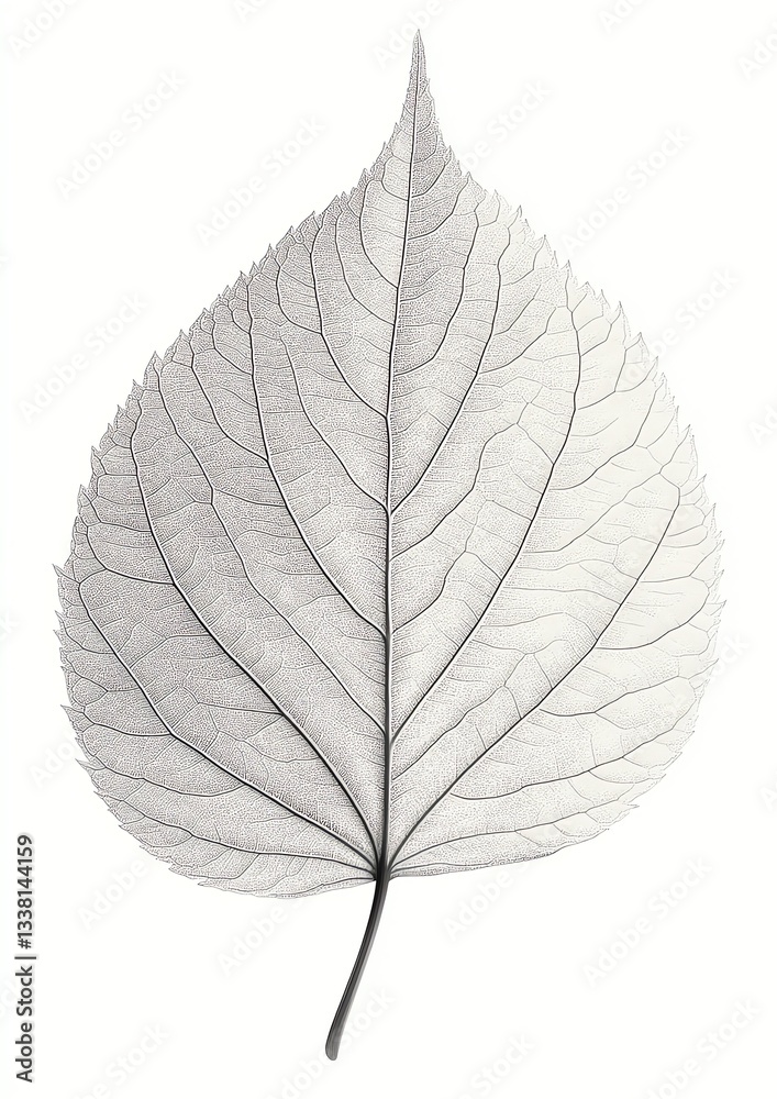 Obraz premium Single Linden Leaf on White Background Showing Veins and Delicate Texture