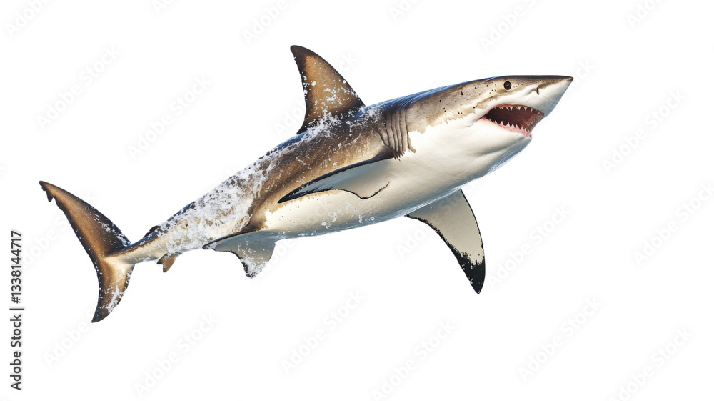 Naklejka premium Great white shark jumping out of the water with transparent background