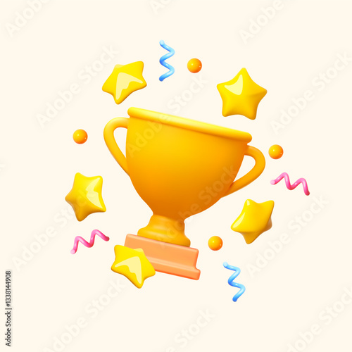 3D winners cup. Trophy cup. Vector award nomination background with achieve stars