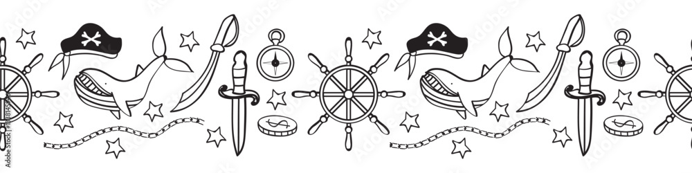Obraz premium Sea-Themed border in doodle style in vector