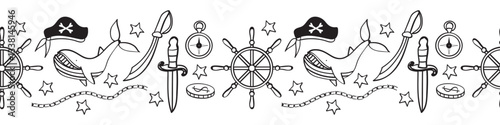 Sea-Themed border in doodle style in vector