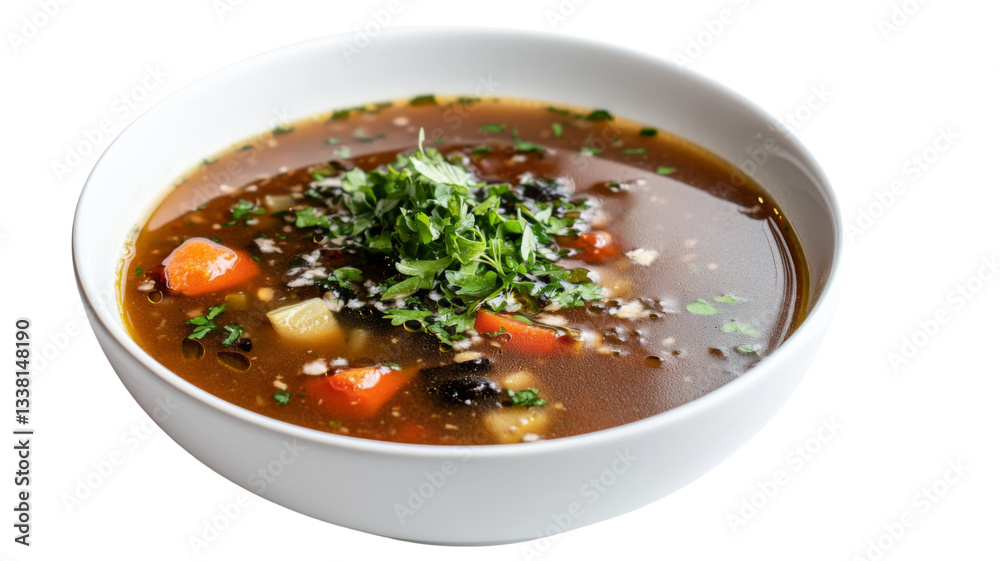 Hot vegetable soup with parsley and transparent background Hot vegetable soup with parsley and transparent background