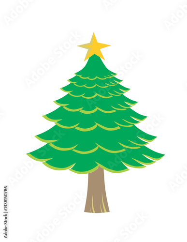 Decorative Christmas tree with a star on top, showcasing vibrant green foliage and a natural brown trunk