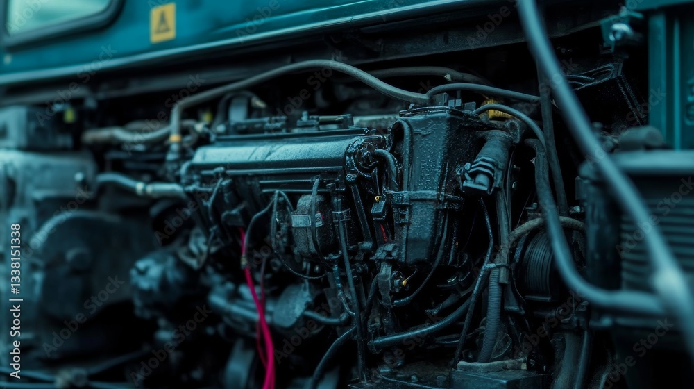 Fototapeta premium Close-up view of a vehicles engine compartment