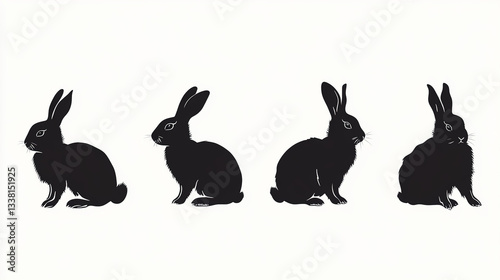 Black Silhouettes of Rabbits in Different Poses
﻿