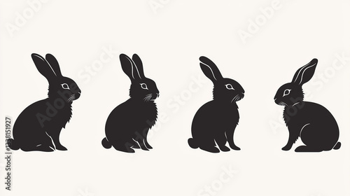 Black Silhouettes of Rabbits in Different Poses
﻿