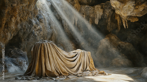Suffering and Resurrection. The Empty Tomb of Jesus. The concept of Easter or resurrection. He has been resurrected, with holy light shining in and possessing a sacred atmosphere