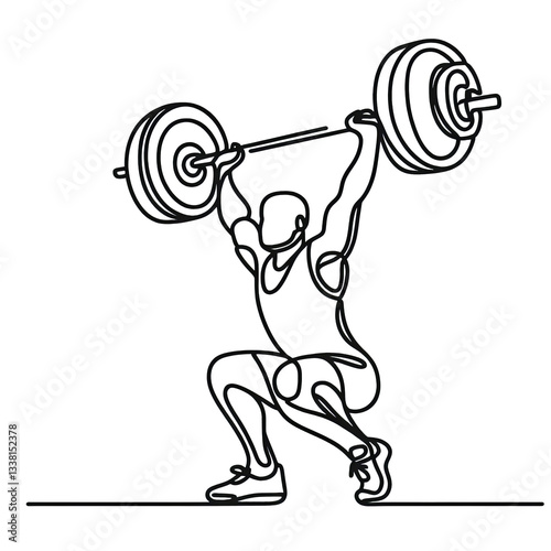 man lifting weights  one line drawing illustration , transparent background PNG image