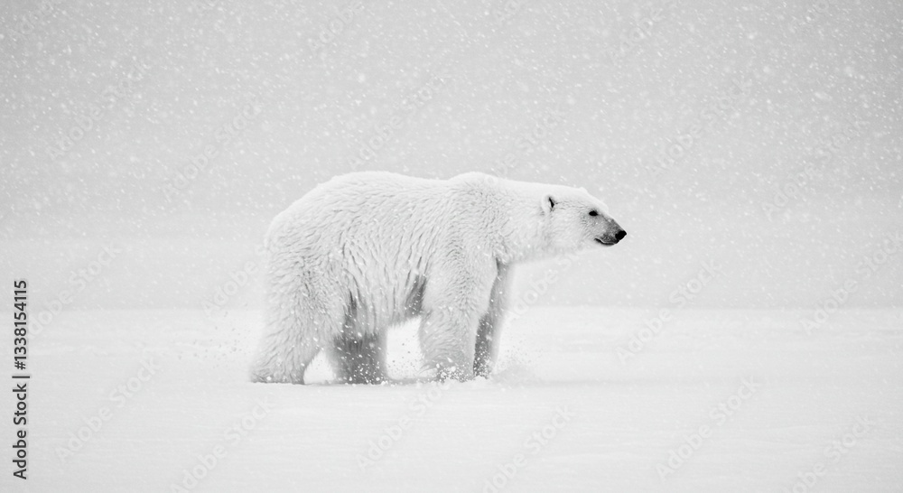 Fototapeta premium Majestic Polar Bear Walking in Snowstorm Arctic Wildlife Winter Scene