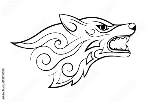 Tribal Howling Wolf Tattoo – Bold and Elegant Black and White Vector Illustration