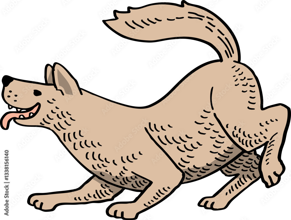 hand drawn cartoon illustration of a playful dog. hand drawn cartoon illustration of a playful dog.