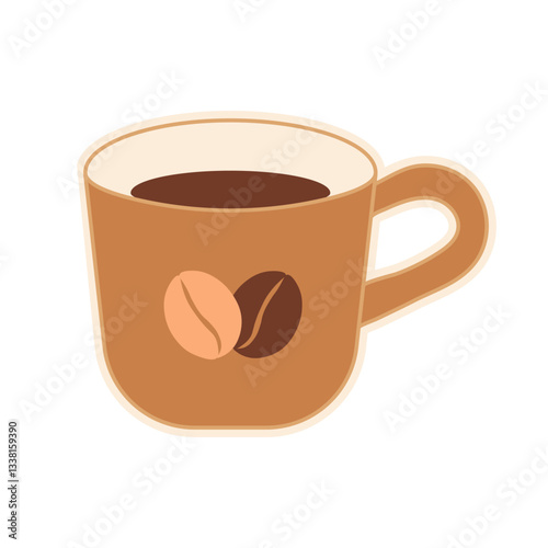 Coffee cup flat vector illustration, sticker, label, sign, clip art for coffee lovers.