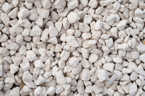 White medium crushed gravel from limestone closeup