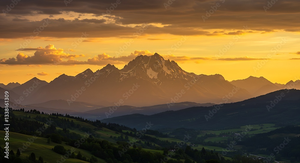 Obraz premium Stunning sunset over a mountain landscape