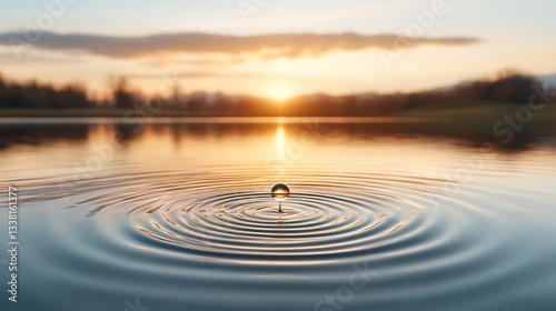 Abstract water drop action creating ripples landscape reflection nature background texture