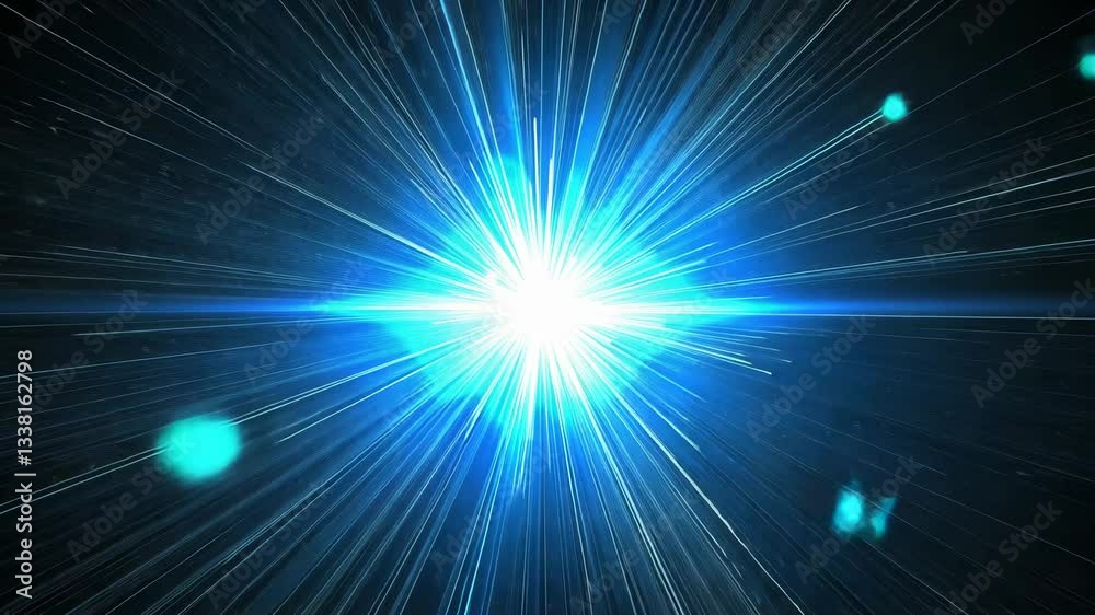 A bright burst of blue and white light with starburst effects emanating outwards. A bright burst of blue and white light with starburst effects emanating outwards.