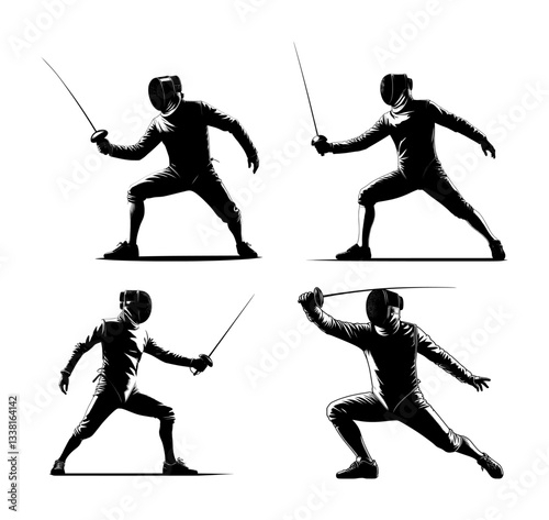 vector set silhouette of fencing sport (artwork 1)