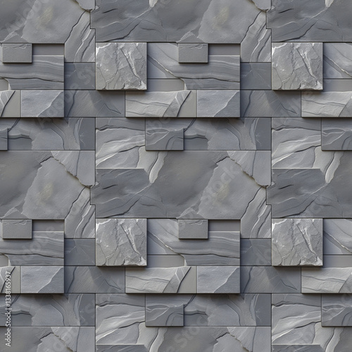 Stone Wall Texture, Gray and Geometric, Seamless Pattern, Architectural or Modern Design