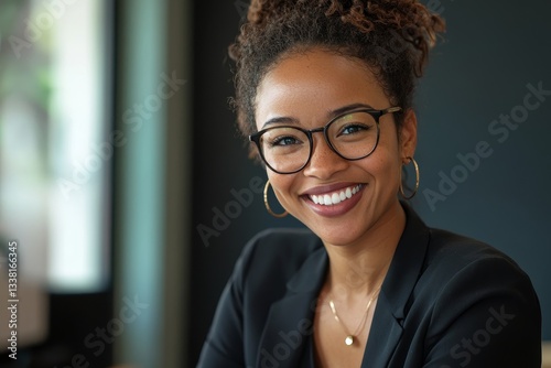 Positive secretary smiling to camera during meeting