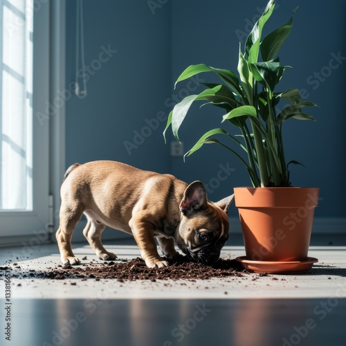 A cute brown boxer puppy, a domestic canine, on the porch Generative AI