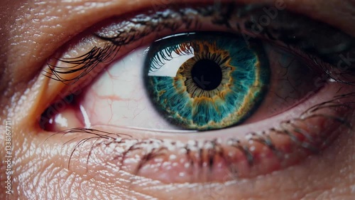 Captivating closeup of a human eye blinking in slow motion revealing intricate details. 4k stock footage