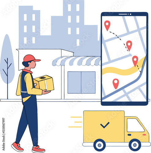 Package delivery service with courier and tracking map
