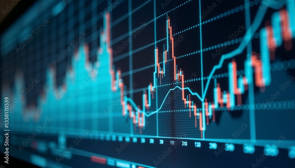 Detailed financial graph on a computer screen showcasing market trends, analytical and professional environment, copy space Detailed financial graph on a computer screen showcasing market trends, analytical and professional environment, copy space
