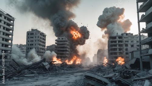 Abstract blur, bokeh, defocus - background image depicting war and explosion.