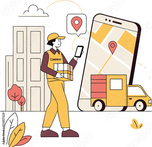 Package delivery service with courier and tracking map