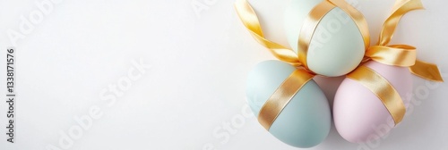 Golden Ribbon Adorned Pastel Eggs For Decorations.