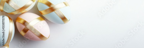 Stylish Pastel Eggs Crossed With Golden Ribbons Here.