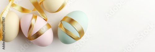 Charming Pastel Eggs Enhanced By Gold Ribbons Here.